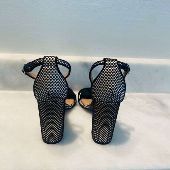 Steve Madden Ankle Strap Open Toe Mesh Block Heel Carrson Sandals Black Size 7.5 - Picture 2 of 6